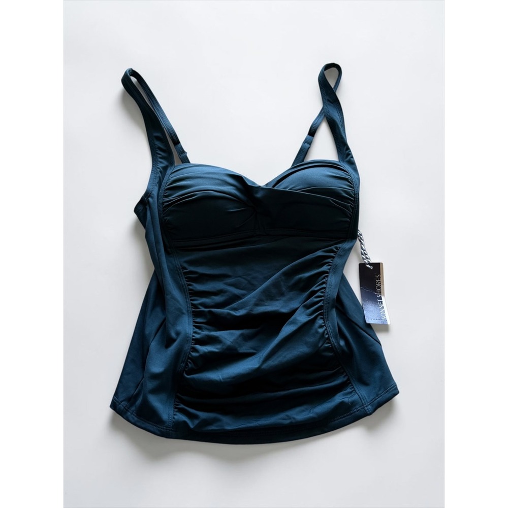 Sonnet Shores Dark Teal Ruched Tankini Top Molded Cups Adjustable Straps Size 6